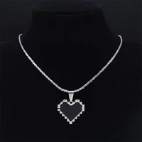 punk heart sparkling clavicle chain necklace stainless steel women silver color necklaces jewelry valentines day gift nxs03