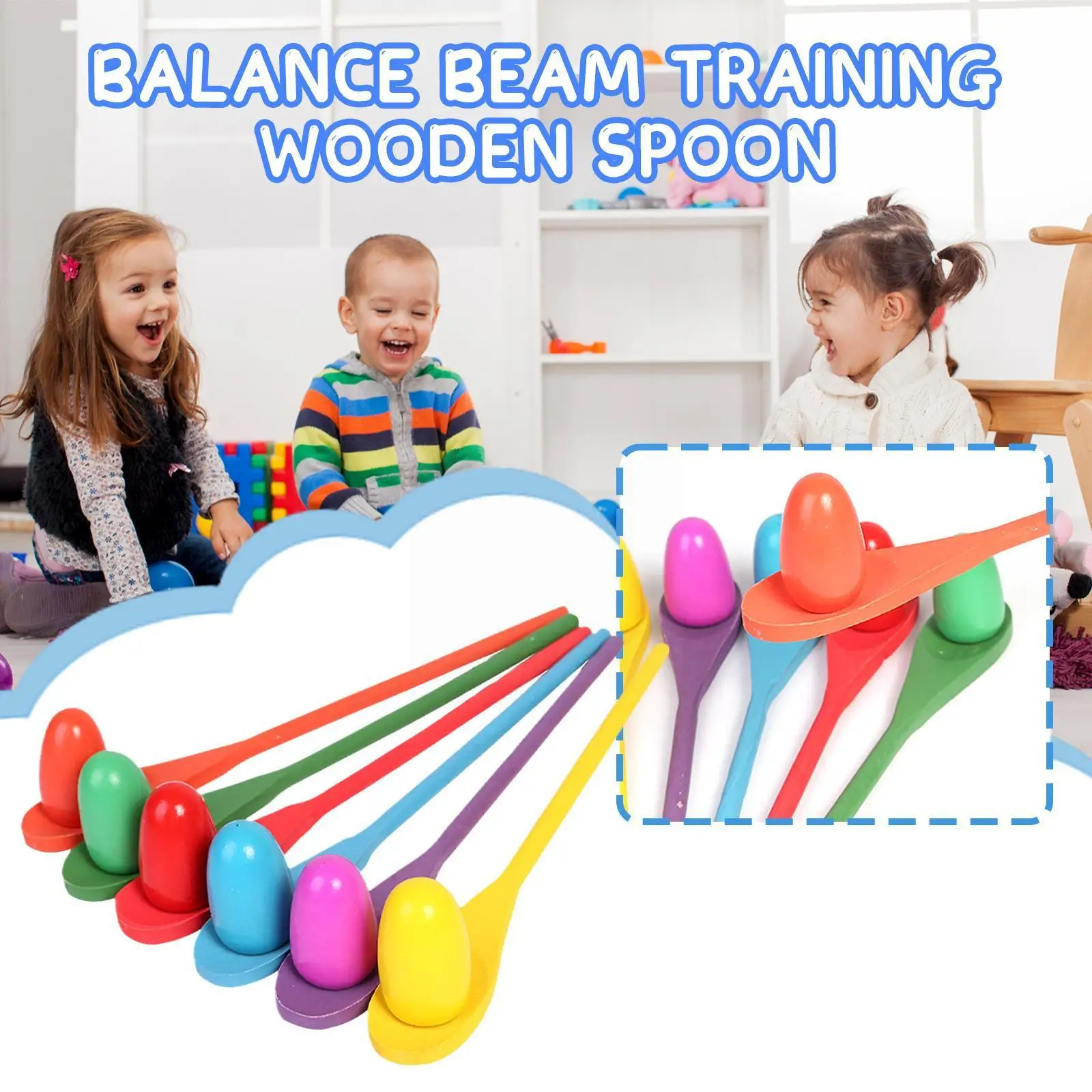 

6pcs Rainbow Wooden Games Egg Spoon Montessori Toy Toys Education Integration Balance Kids Training Early Sensory Game G3m3