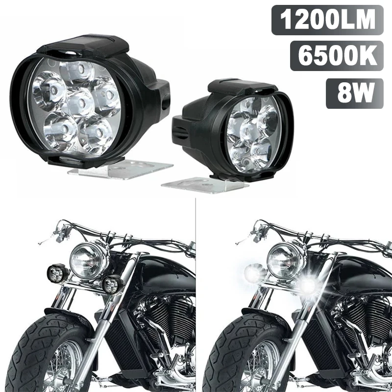 

2Pcs Motorcycles Headlight Scooters Spotlight White 8W Super Bright 6 LED 6500K 1200LM Working Spot Light Motorbike Fog Lamp LED