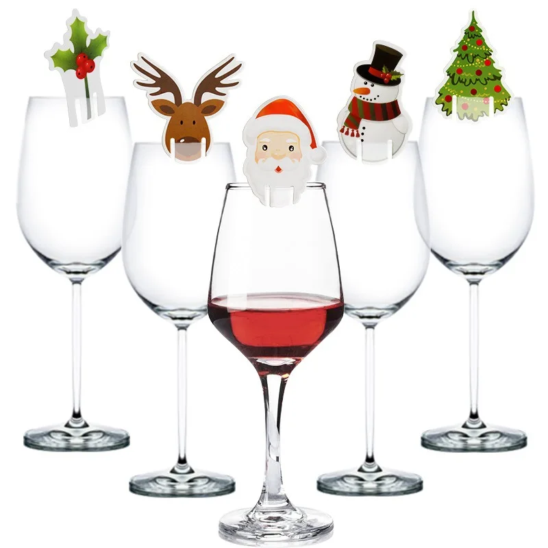 

10pc Wine Cup Card Christmas Decor Santa Hat Glass Decor Xmas Tree Snowman Home Decoration Decor Christmas Accessories