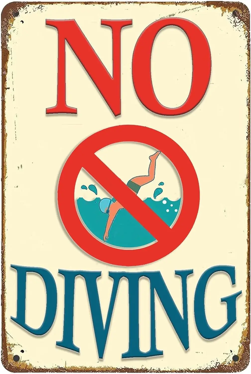 No Dvng Pool Sgn Vntge Sfety Rules Metl Tn Sgns Funny Swmmng Decoons Wrnng Outor for Yrd Met