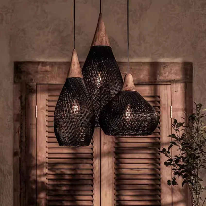 Подвесная винтажная плетеная люстра BUHAY для ресторана гостиной спальни лампа из