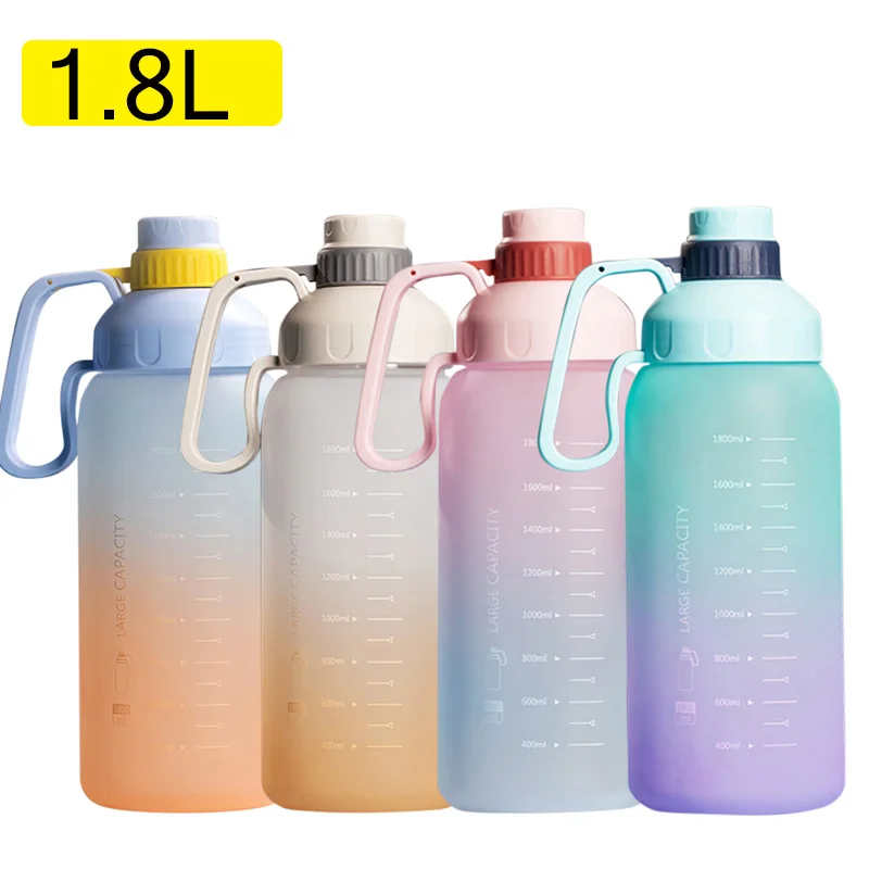 1.8 L Water Bottle with Straw Female Girls Large Portable Travel Bottles Sports Fitness Cup Summer Cold Water with Time Scale