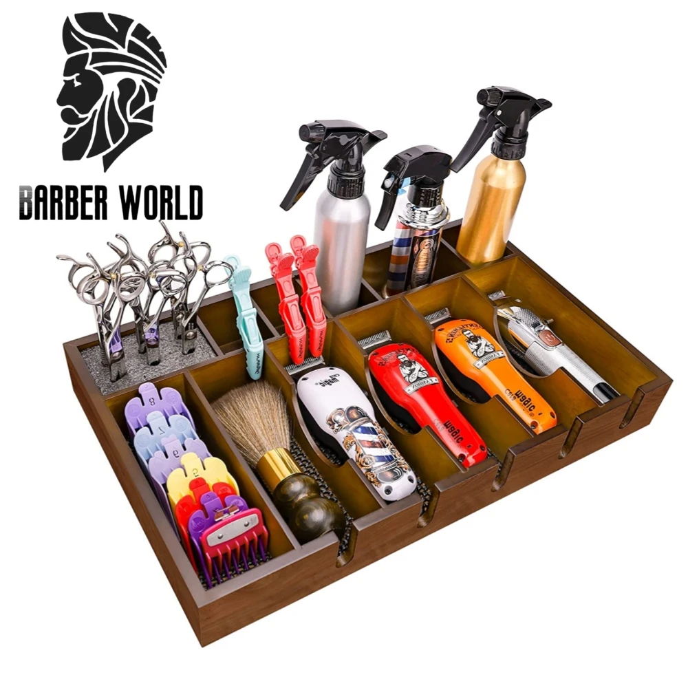 Wooden Barber Clipper Tray Anti-slip Hairdresser Trimmer Org