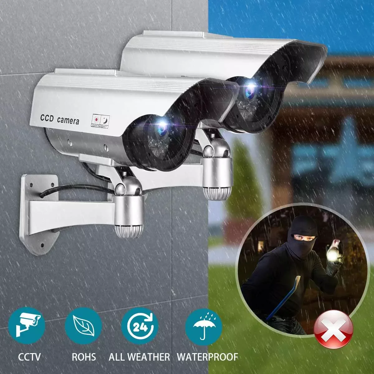 

Solar Power Dummy Camera Security Waterproof Fake Camera Outdoor Indoor LED Light Monitor CCTV Surveillance Camera