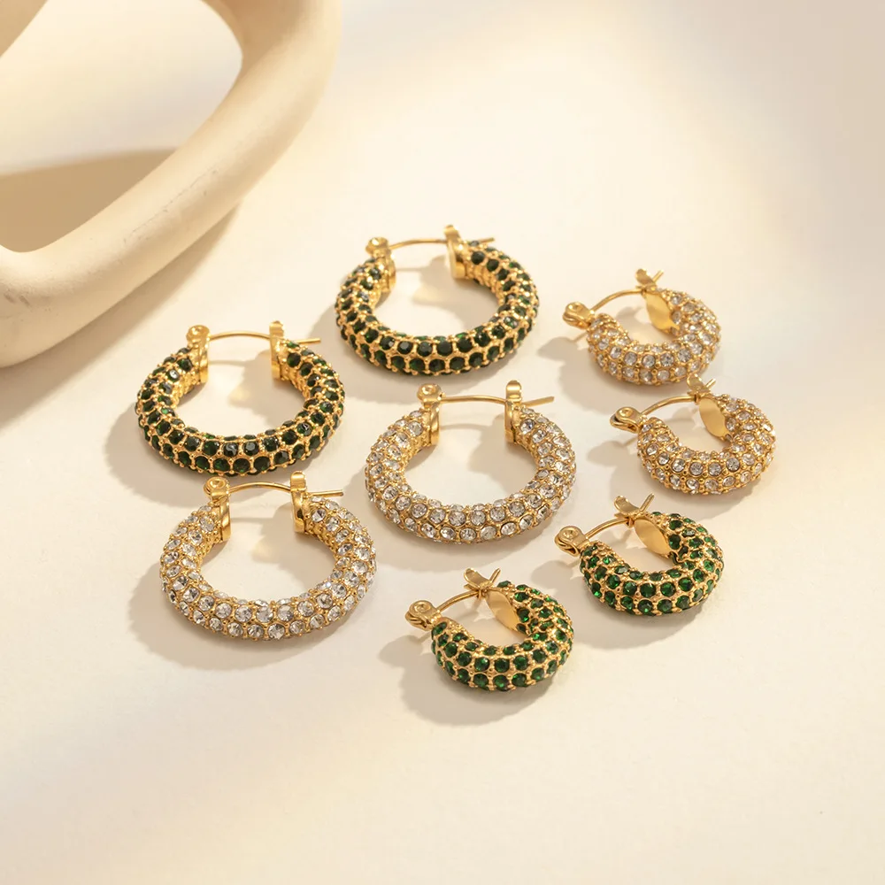 Stainless Steel PVD 18K Gold Plated Tarnish Waterproof Zircon Crystal Twist Hoop Earrings For Woman Jewelry Wholesale INS Trendy