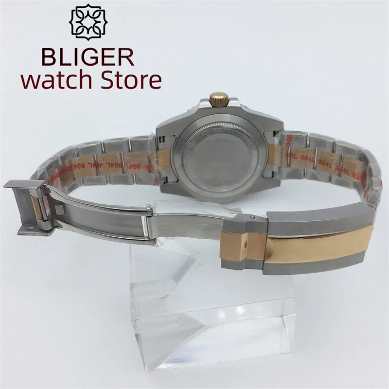 BLIGER 40 мм NH34 GMT Механические автоматические модные часы для мужчин Сапфировое