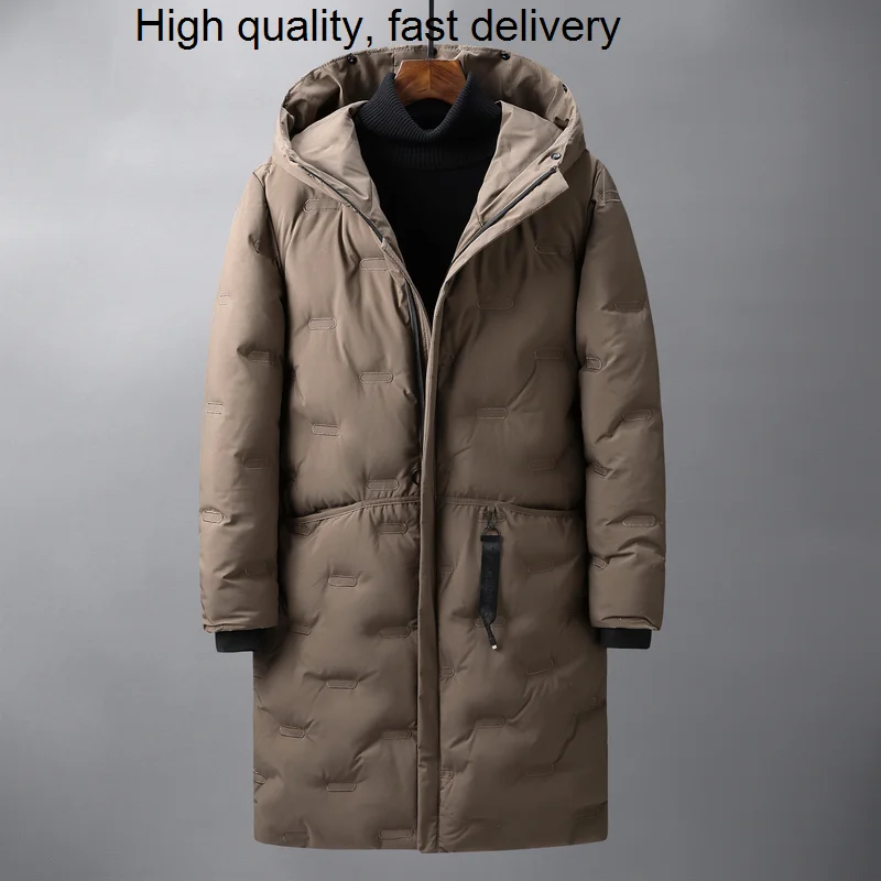 Solid Winter Fashion Color White Duck Down Brand Men's Winter Coat Casual Long Hooded Down Jacket Men's Thermal Windbreaker 077