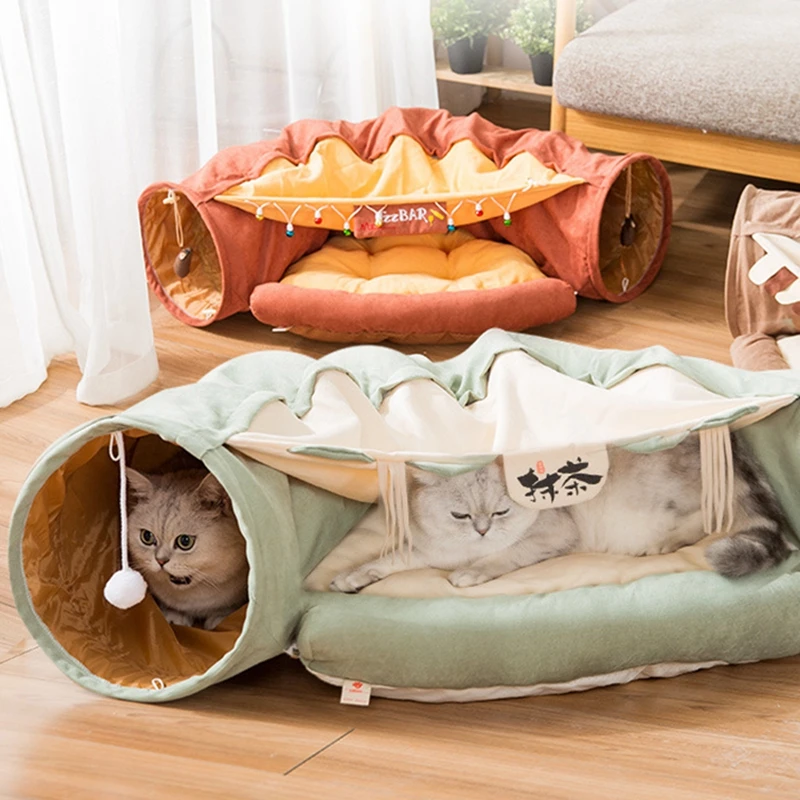 

Cat Toy Foldable Crossing Tunnel Long Nest Cat Bed Environmentally Educational Pet Toy Round Suede Breathable Cat Bed Cat House