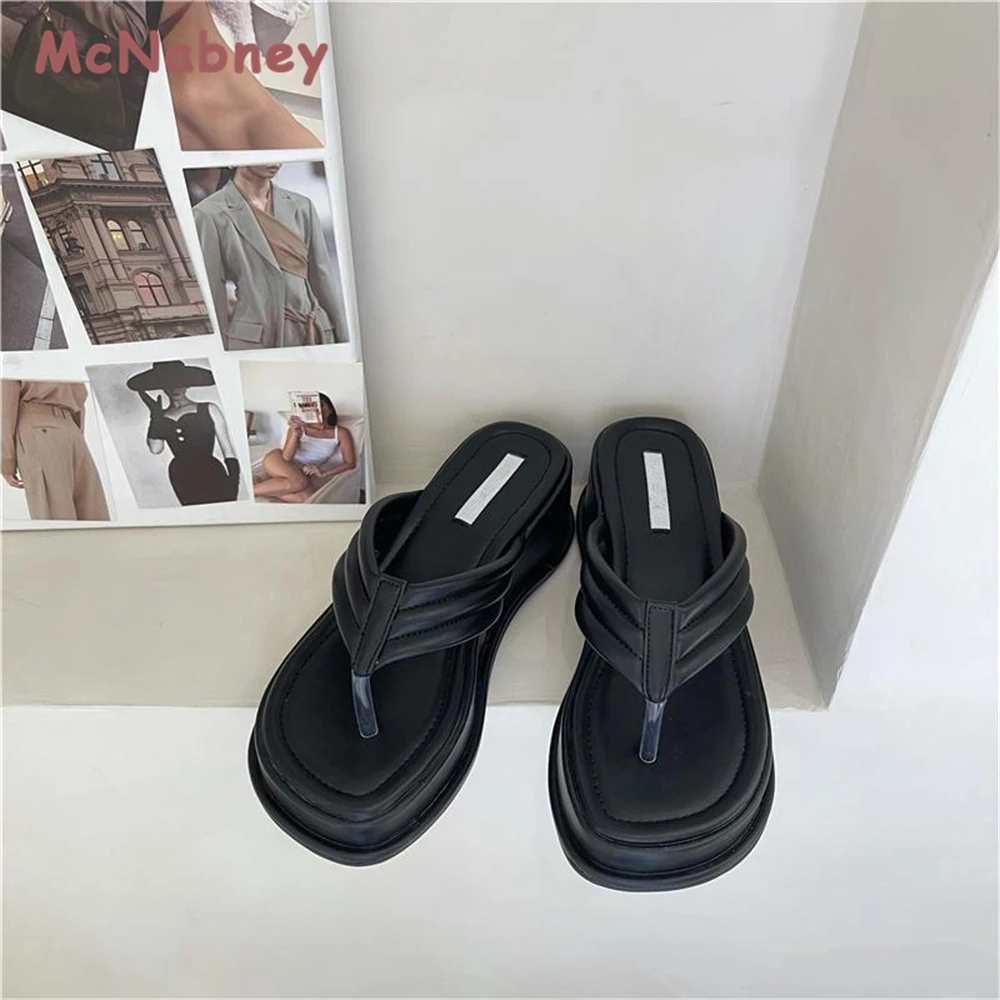 Summer Platform Women Slippers Clip Toe Slip On Shoes Ladies Wedges Female Outdoor Party Slides White Sandals Pumps