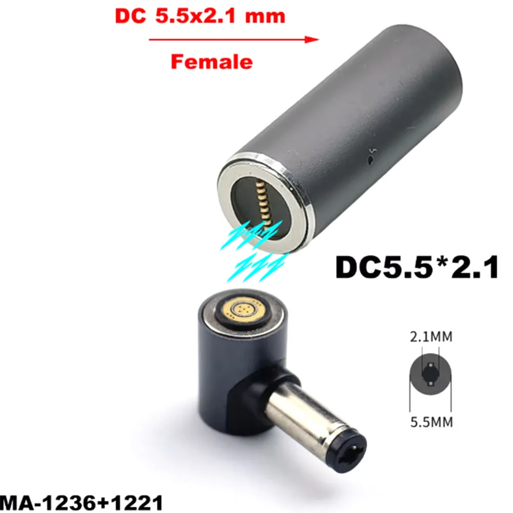 

1 комплект 8P магнитного адаптера для быстрой зарядки 100 Вт постоянного тока 5,5x2,1 мм «мама» на 8-контактный круглый разъем для разъема постоянного тока, зарядное устройство для ноутбука