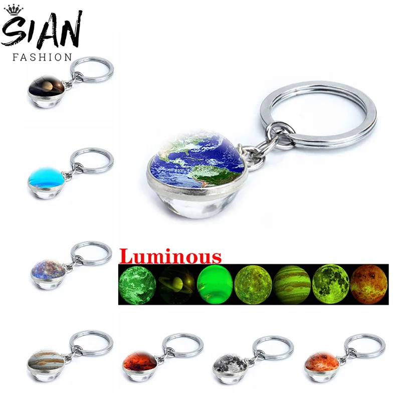 

Galaxy Nebula Luminous Keychains Holder Glow In The Dark Solar System Planet Double Sided Glass Ball Key Chains Keyrings Jewelry