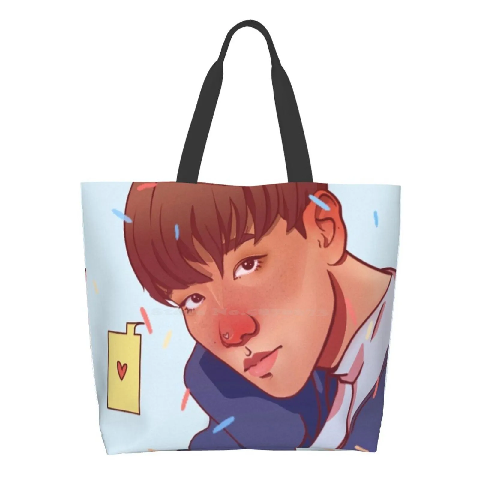 

Exo Baekhyun Candy Fanart Women Shopping Bag Girl Tote Large Size Exo Baekhyun Byun Fanart Kpop Cbx Cute Fun Candy Meme