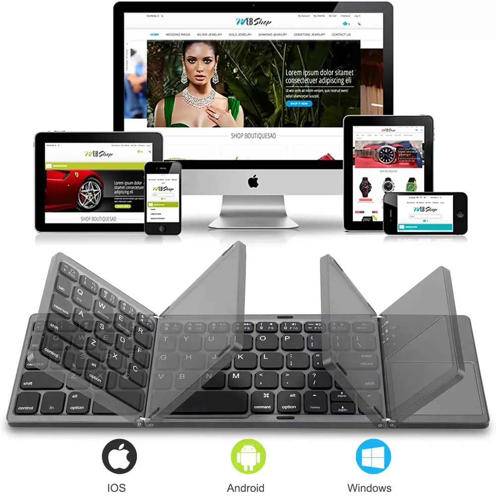 

Portable Mini Three Folding Wireless Bluetooth Keyboard Foldable Touchpad Keypad for IOS Android Windows ipad Tablet Laptop