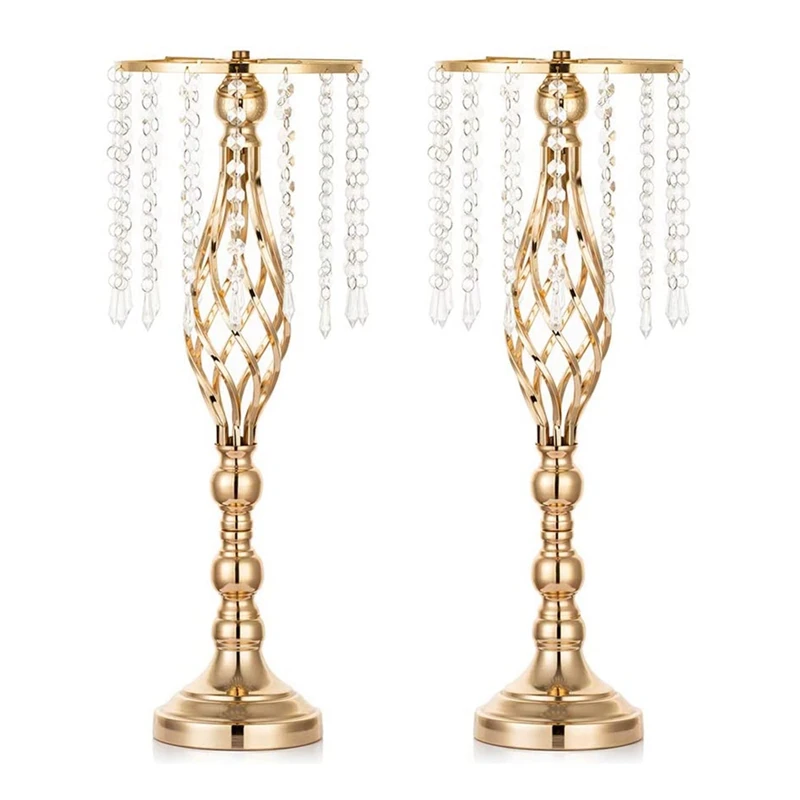 

2 Pcs Crystal Flower Stand Wedding Centerpieces for Tables, Tabletop Metal Flower Vase for Wedding Party Dinner Event