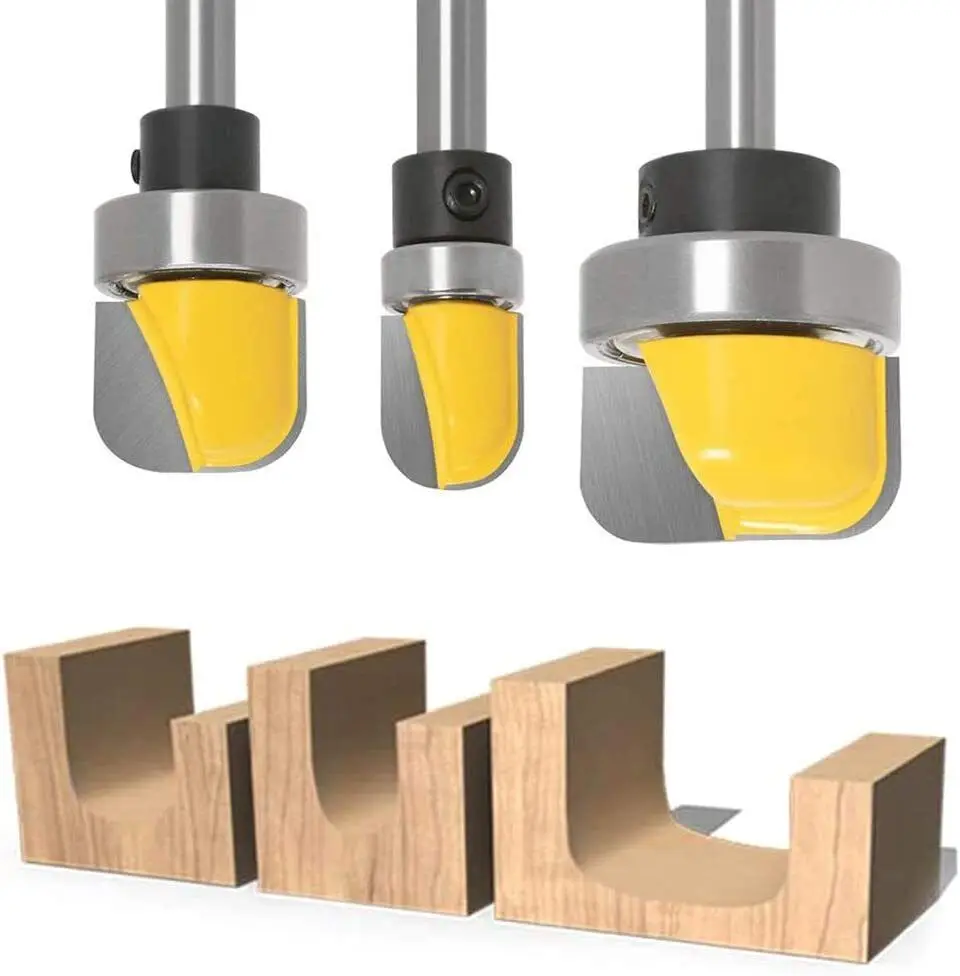 

6mm 8mm 1/4" Shank 1-1/8 3/4 1/2 Diameter Bowl Tray Router Bit Round Nose Milling Cutter with Bearing for Woodworking