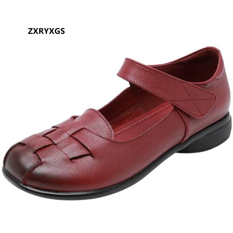 

2022 New Top Soft Cowhide Weave Breathable Leather Shoes Flat Comfort Roman Shoes Large Size Soft Sole Women Flats Casual Shoes