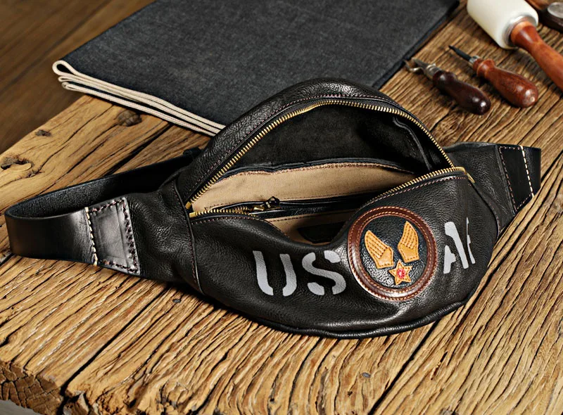 Vintage designer natural genuine leather men's waist packs fashion high-quality cowhide chest bag motorcycle messenger bag