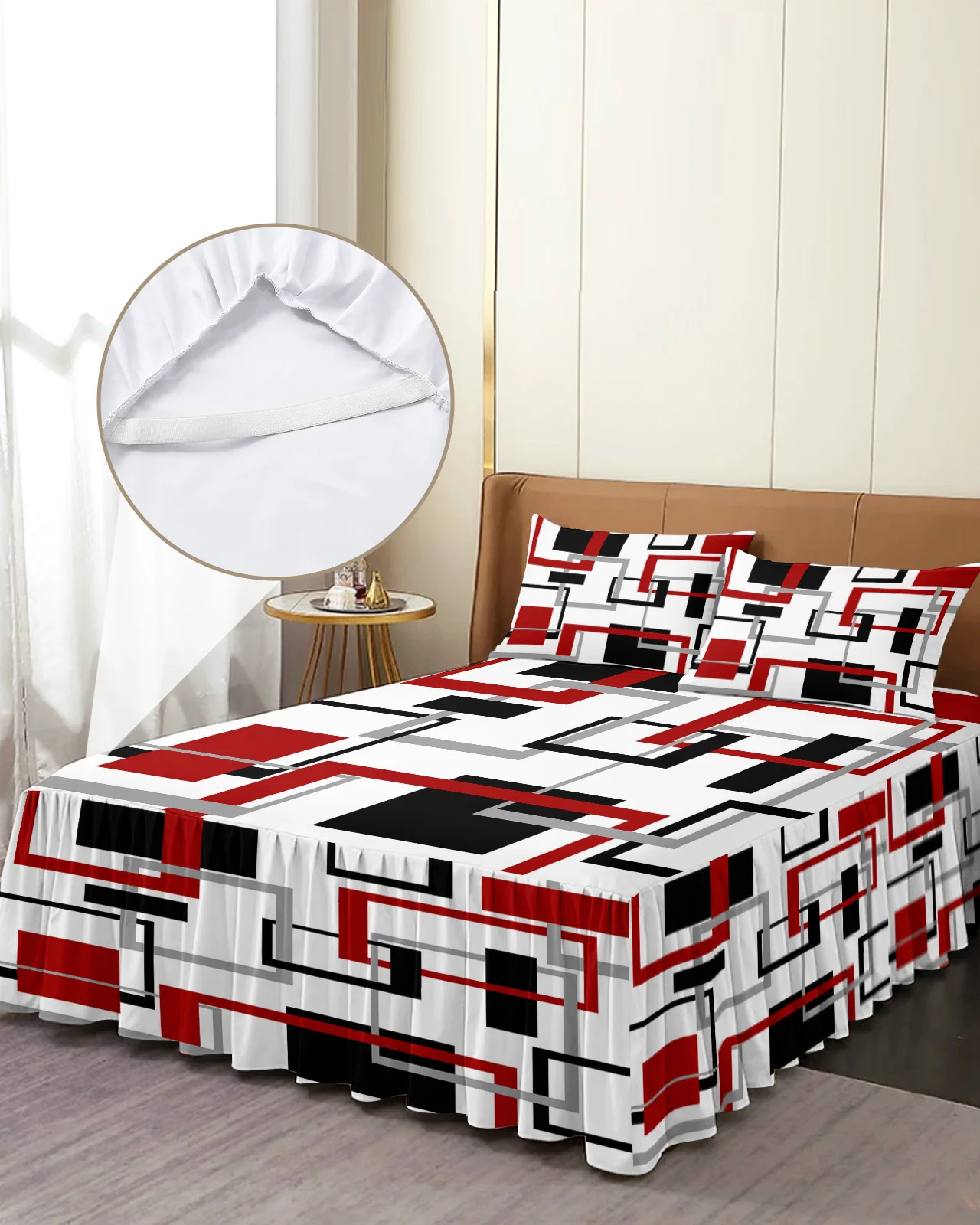 

Абстрактные геометрические квадраты современное искусство черная красная постельное белье с наволочками наматрасник Комплект постельного белья простыня