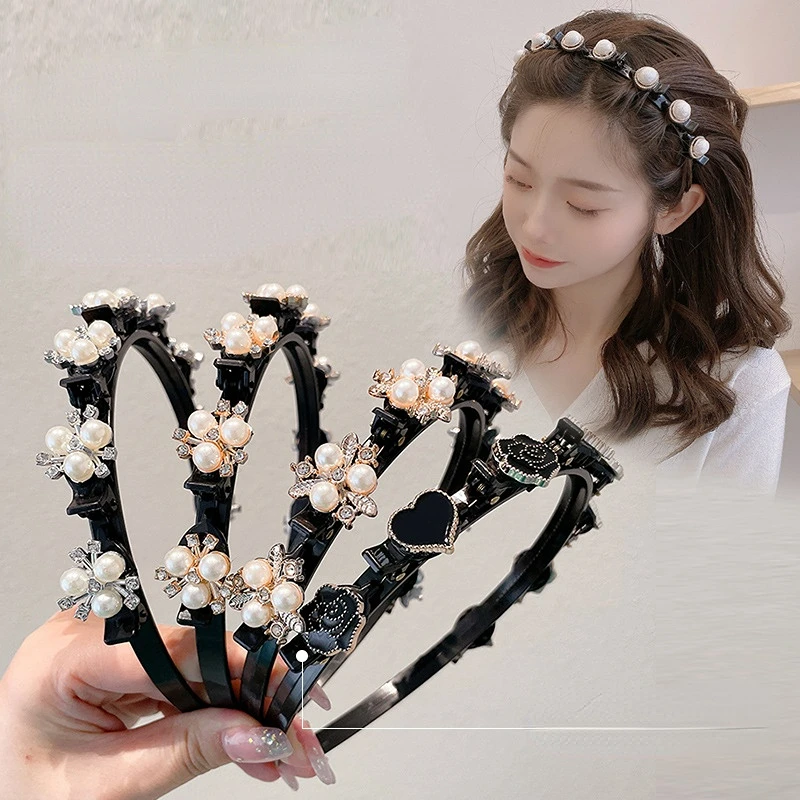 

Korean Fashion Headband for Women Pearls Inlay Black Hair Band Girls Hollow Out Sweet Hair Hoops Elegant Press Hair Accessories