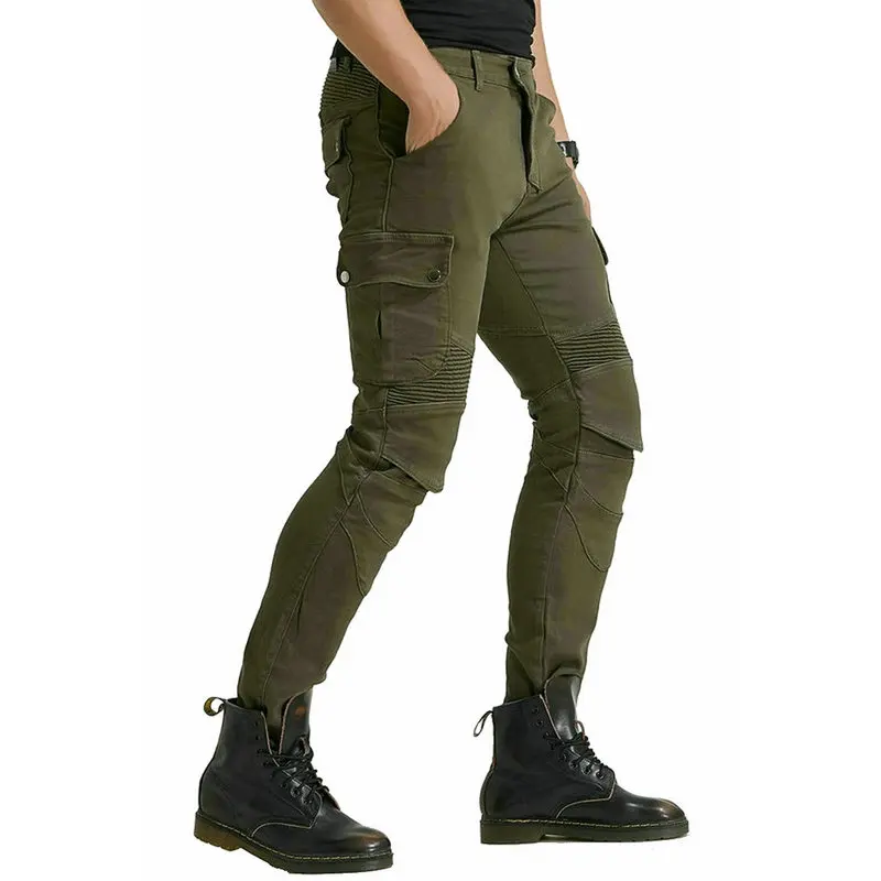 Loong Biker Motorcycle Riding Jeans Motor Knight Daily Cycling Trousers Wear-Resistant Locomotive Protective Pants Army Green enlarge