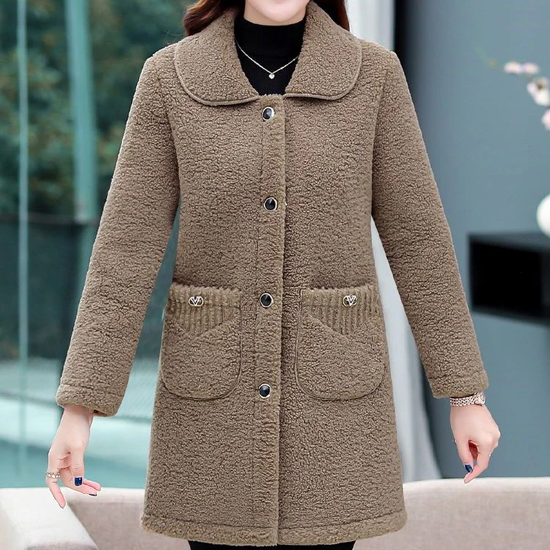 Mother's winter clothes, velvet thickened cotton clothes velvet coat, windbreaker, medium length coat, women's autumn
