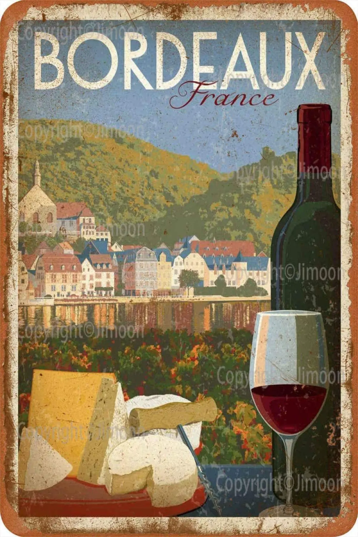 

Bordeaux Vintage Tin Sign Art Iron Painting Rusty Poster Decoration Aluminum plaque