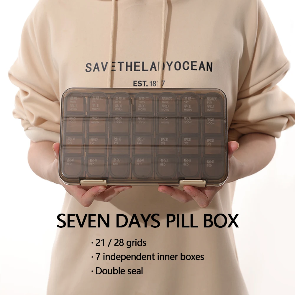 

Portable Life-saving Medicine Case 7 Days Pill Box Sealed 21/24 Grids Large Capacity Sub-packing Box Travel pill Box