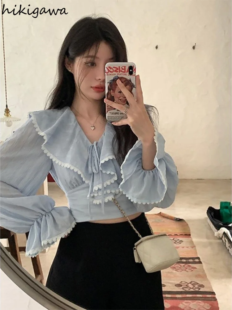 

Женская блузка с V-образным вырезом, Расклешенным рукавом и открытой спиной