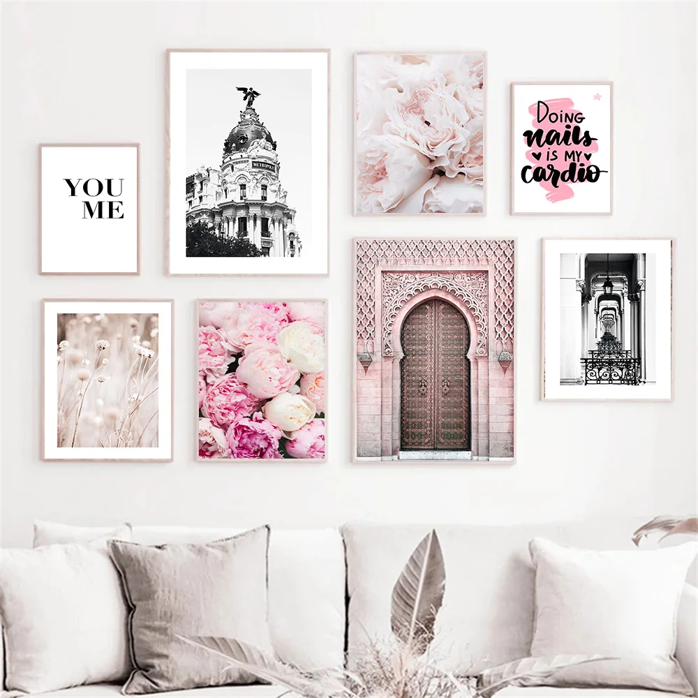 

Islamic Architecture Wall Art Poster Nordic Pink Flower Church Canvas Painting Quotes Prints Romantic Pictures Modern Home Decor