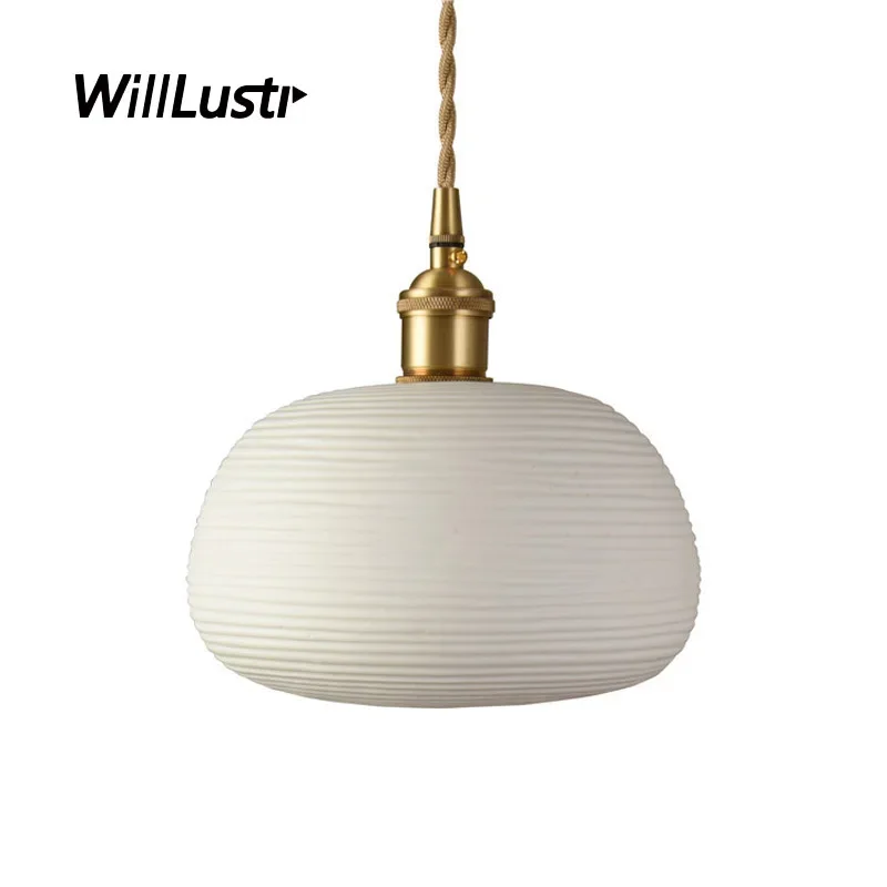 Плиссированная керамическая Подвесная лампа медная Потолочная люстра ручной