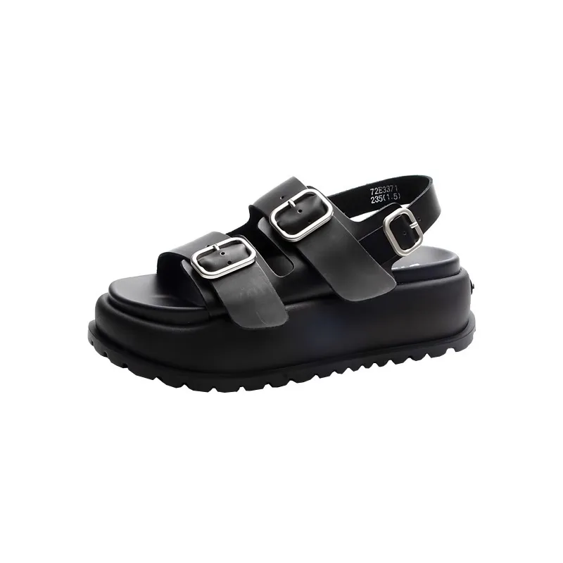 Genuine Leather Platform Roman Sandals for Women 2023 Summer New Casual Belt Buckle Beach Shoes Fashion