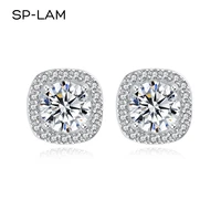 sp lam moissanite earing silver stud 925 sterling square halo woman korean fashion stylish new unique earrings with certificated