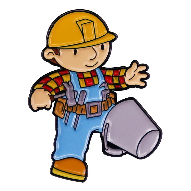 

Classic Cartoon Bob the Builder Worker Brooch Enamel Pin Brooches Metal Badges Lapel Pins Denim Jacket Jewelry Accessories Gifts