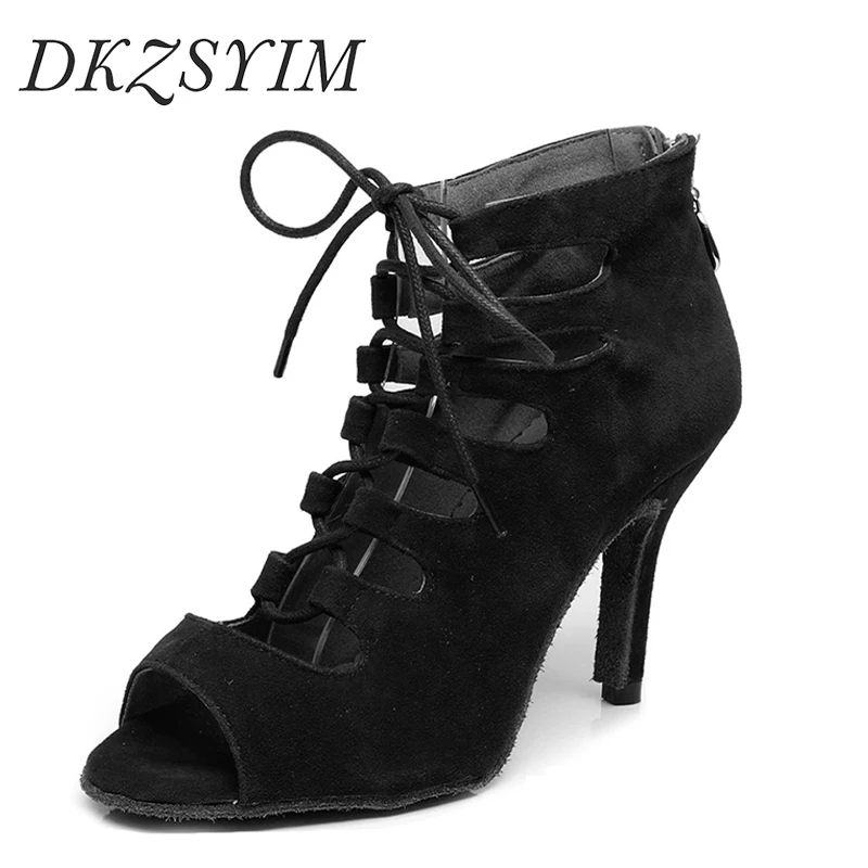 

DKZSYIM Latin Dance Boots High Top Women Ballroom Dance Shoes Soft Soles Ladies Tango/Salsa Dancing Shoes High Heels 5-8 CM