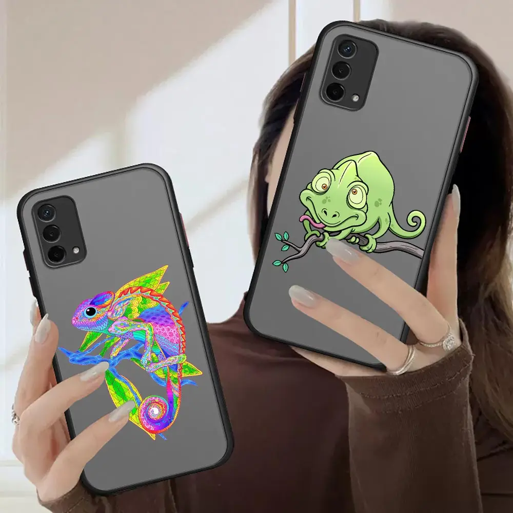 

Funny Chameleon lizard Case For OPPO A94 A93 A92 A92S A91 A83 A74 A73 A72 A71 A59 A57 A55 A54 A53 A39 A37 Black Cover Funda Capa