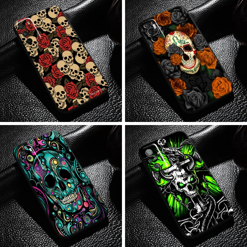 

Grim Reaper Diablo Rose Skull For Xiaomi Redmi Note 10 10S Pro Max Note 10T 5G Phone Case Soft Liquid Silicon Back