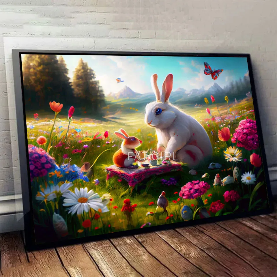 

Full Square Drill 5D Diamond Mosaic Cartoon Rabbit Embroidery Colorful Animal Diamond Painting Rhinestones Children's Room Decor