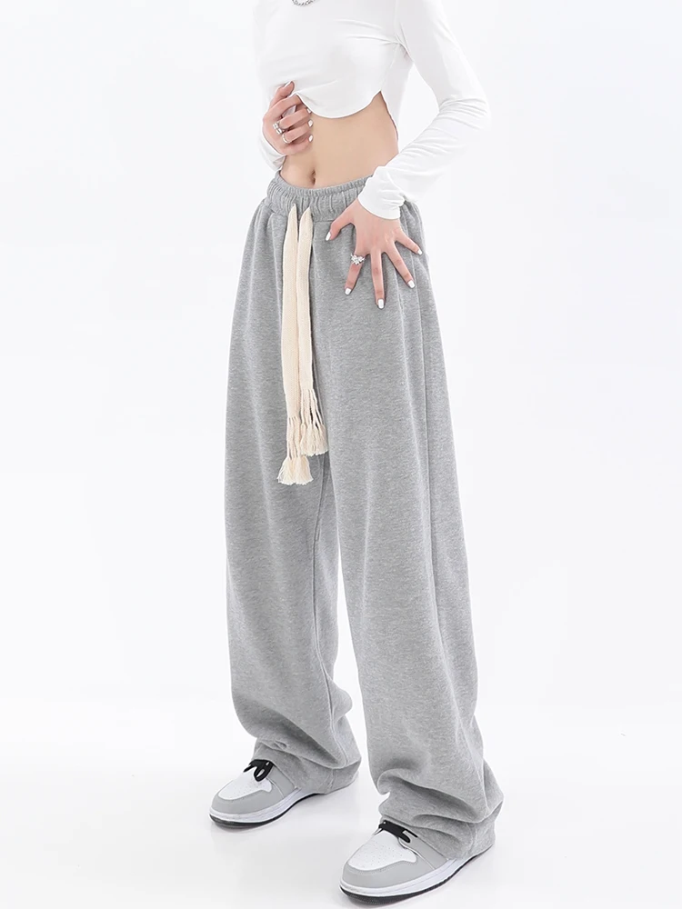 

2022 Autumn New Joggers Sweatpants Women Korean Casual Fashion Jogging Tide High Waist Loose Wide Leg Light Grey Trousers Female