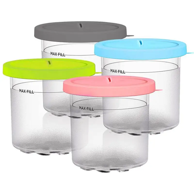 

Creami Pint контейнеры 4 шт., чашка для мороженого, многоразовая морозильная емкость для хранения, герметичная банка для мороженого, замороженный десерт с держателем