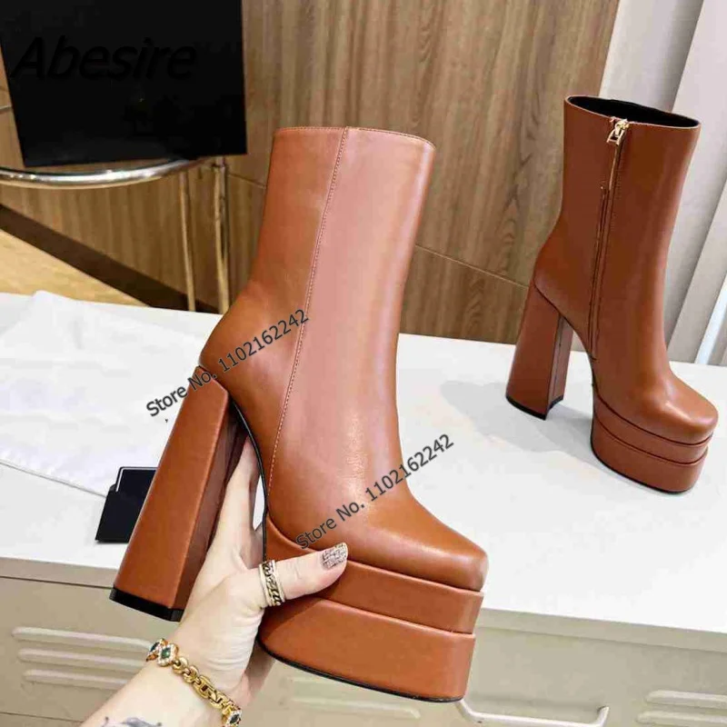 

Autumn New Thick-Soled Ankle Boots Waterproof Platform Side Zipper Round Head High-Heeled Fashion Boots Simple Wild Women'S Boot