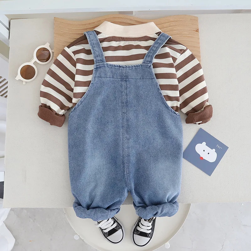 Джинсовый костюм для мальчиков с длинным рукавом и отложным воротником