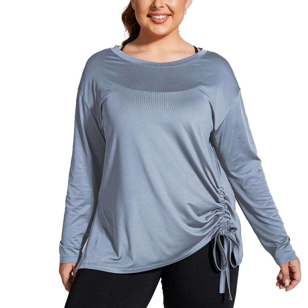 

Fitness Top Breathable Drawstring Jogging Long-Sleeve Loose Quick Dry Sports T-Shirt Tee Shirt Plus Size Women
