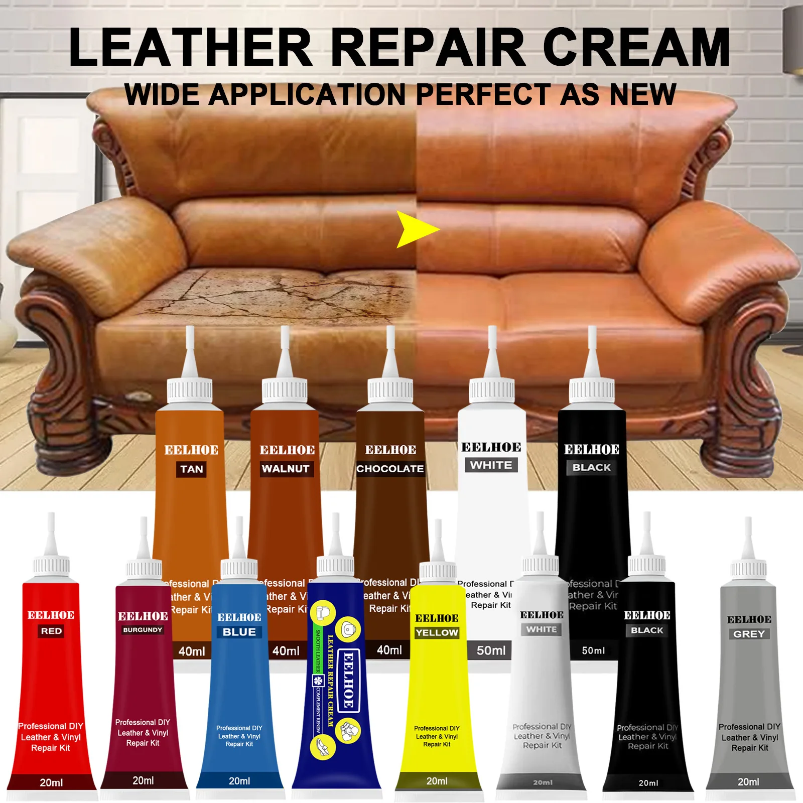 

40/20ML Wash&Maintenance Car/Home Leather Repair Gel White/black Color Seat Leather Complementary Refurbishing Cream Paste
