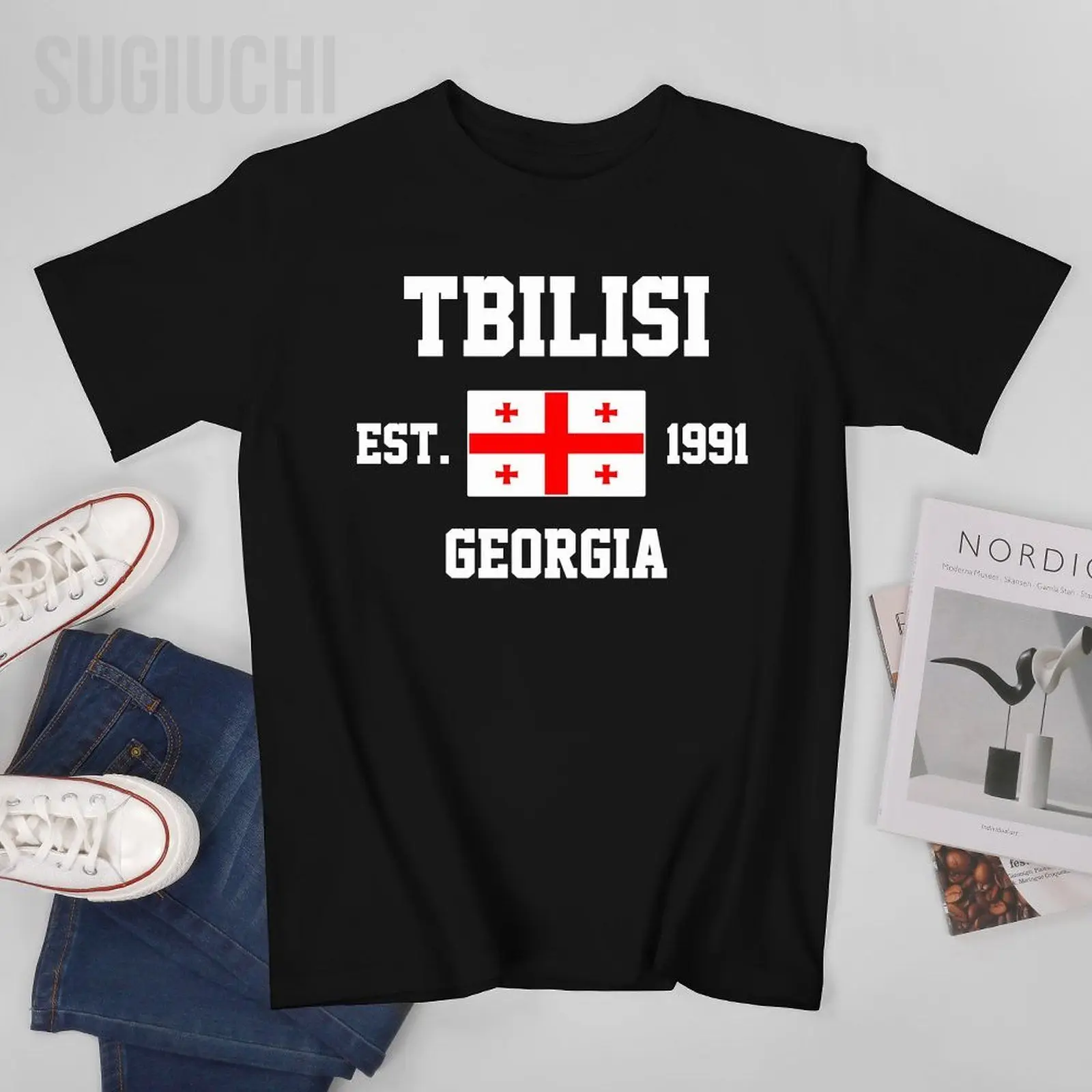 Patriotic Flag Georgia EST.1991 Tbilisi Men Tshirt Tees T-Shirt O-neck T Shirts Women Boys Clothing 100% Cotton