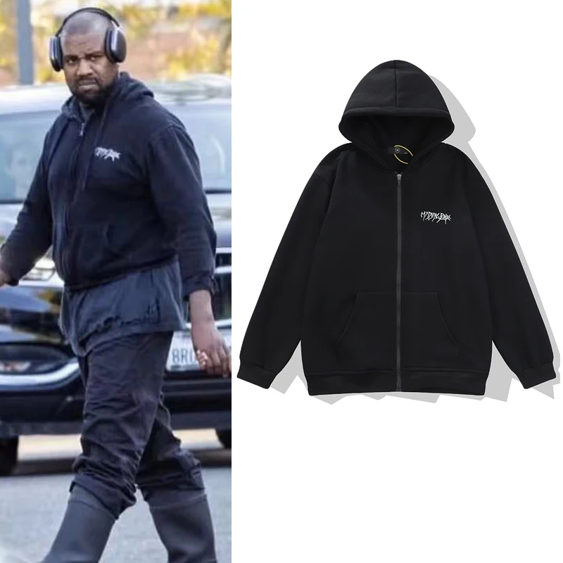 

Harajuku Retro Streetwear Fleece Zip Up Kanye Hoodies Oversized Hip Hop Loose Men's Hoody Winter Cardigan Unisex Hooded Jacket