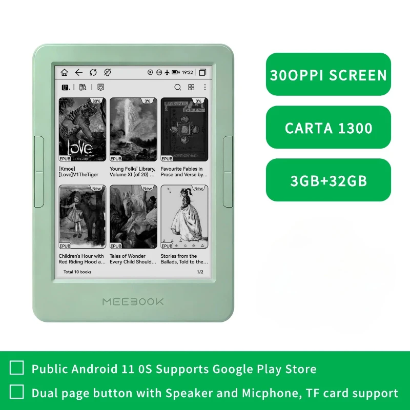 Фото Электронная книга Meebok E6, 6 дюймов, 300 PPI, Carta 1300, защита глаз, подарок для любителей чтения №1