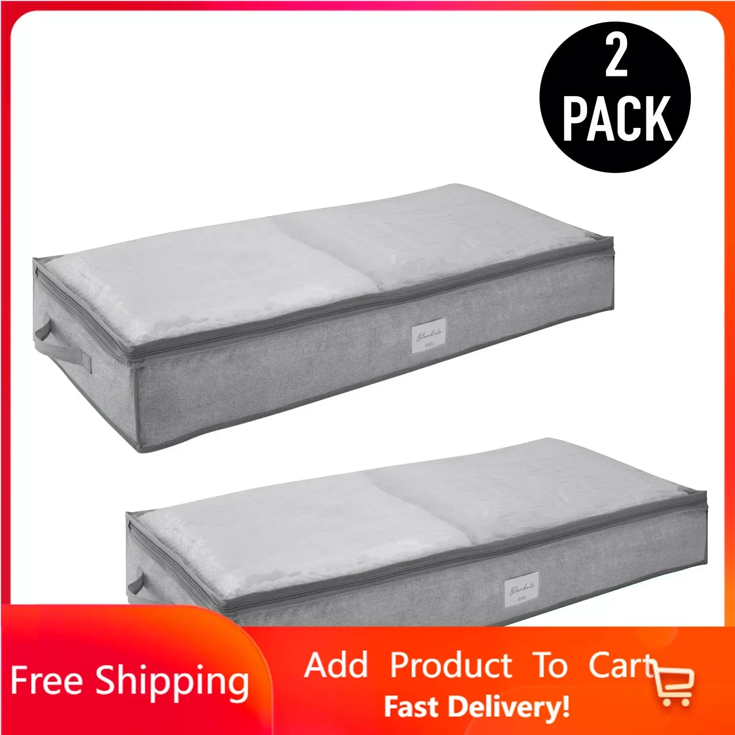 

2 Pack Under The Bed Storage Bag in Heather Grey Nonwoven Free Shipping