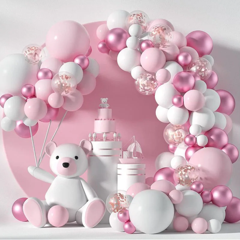 

Розовые, белые металлические шары с конфетти, украшение для будущей матери, украшения для свадьбы, дня рождения, Детские латексные шары, гир...