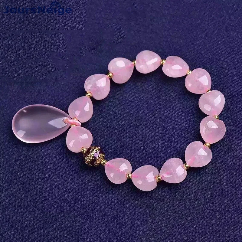 

JoursNeige Pink Natural Crystal Bracelets Heart shape Beads Water Drop Pendant Bracelet Lucky For Women Gift Single lap Jewelry